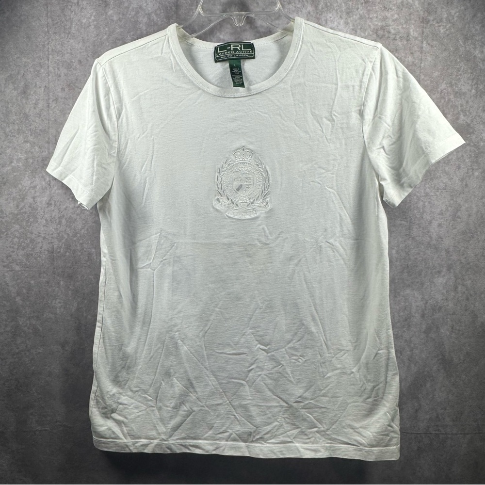 Lauren Active Ralph Lauren Women’s White Short Sleeve Tee with Embossed Design